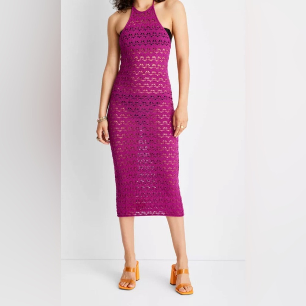 Halter Tie Neck Open Knit Crochet Dress